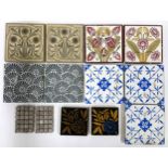 Selection of 19th century enamelled tiles to include three by A W N Pugin for Minton & Co., 6" x 6";