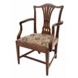 Georgian mahogany armchair in the Chippendale manner, with a pierced splayed vase back over a drop-