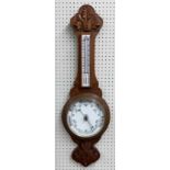 Carved oak aneroid banjo barometer, 34" high