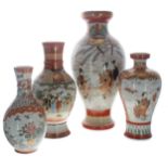 Four Japanese Kutani porcelain vases, the largest decorated with figures in a garden, 15" high,