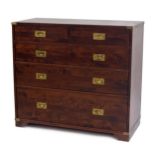 Reproduction Campaign style chest of two short over three long drawers, 43.5" wide, 20" deep, 39"