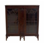 1920s mahogany display cabinet, the moulded top with bowed front over two astragal glazed cabinet