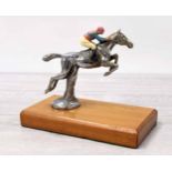 Chrome steeplechase horse and jockey car mascot, indistinctly signed possibly CH.P...ILIET