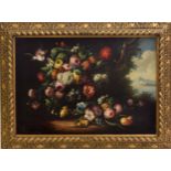 Dutch School (20th century) - Large still life of flowers in a ornamental urn, decorated with