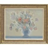 Richard Ewen (1928-2009) - Still life of roses in a blue urn, signed Ewen and dated 2000, oil on