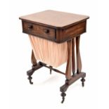 Victorian mahogany sewing table, the rectangular top with rounded corners over a single frieze