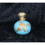 Victorian miniature gilt metal mounted glass globe scent bottle, decorated with gilt overlaid