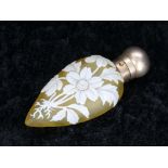 Victorian Thomas Webb silver mounted cameo overlaid glass teardrop scent bottle, with white floral