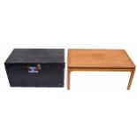 Nathan Furniture teak coffee table, 37" wide x 21" deep, 16"  high; together with a vintage tool