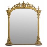 Large and impressive 19th century giltwood overmantel wall mirror, 62" wide, 71" high