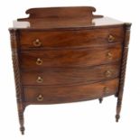 19th century mahogany bowfront chest of drawers, the raised gallery back over four long drawers