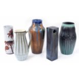 Five pieces of Studio pottery to include Beswick vase, 11.5" high, Briglin stoneware vase