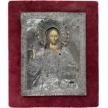 Russian icon portraying 'God The Creator', painted on panel, cased in silver, mark for St