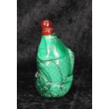 Chinese carved malachite novelty scent bottle in the form of a fish, 2.5" high
