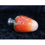 Edwardian novelty silver mount porcelain scent bottle in the form of a strawberry, the silver