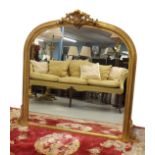 Victorian style gilt archtop overmantel wall mirror, 54" wide, 48" high