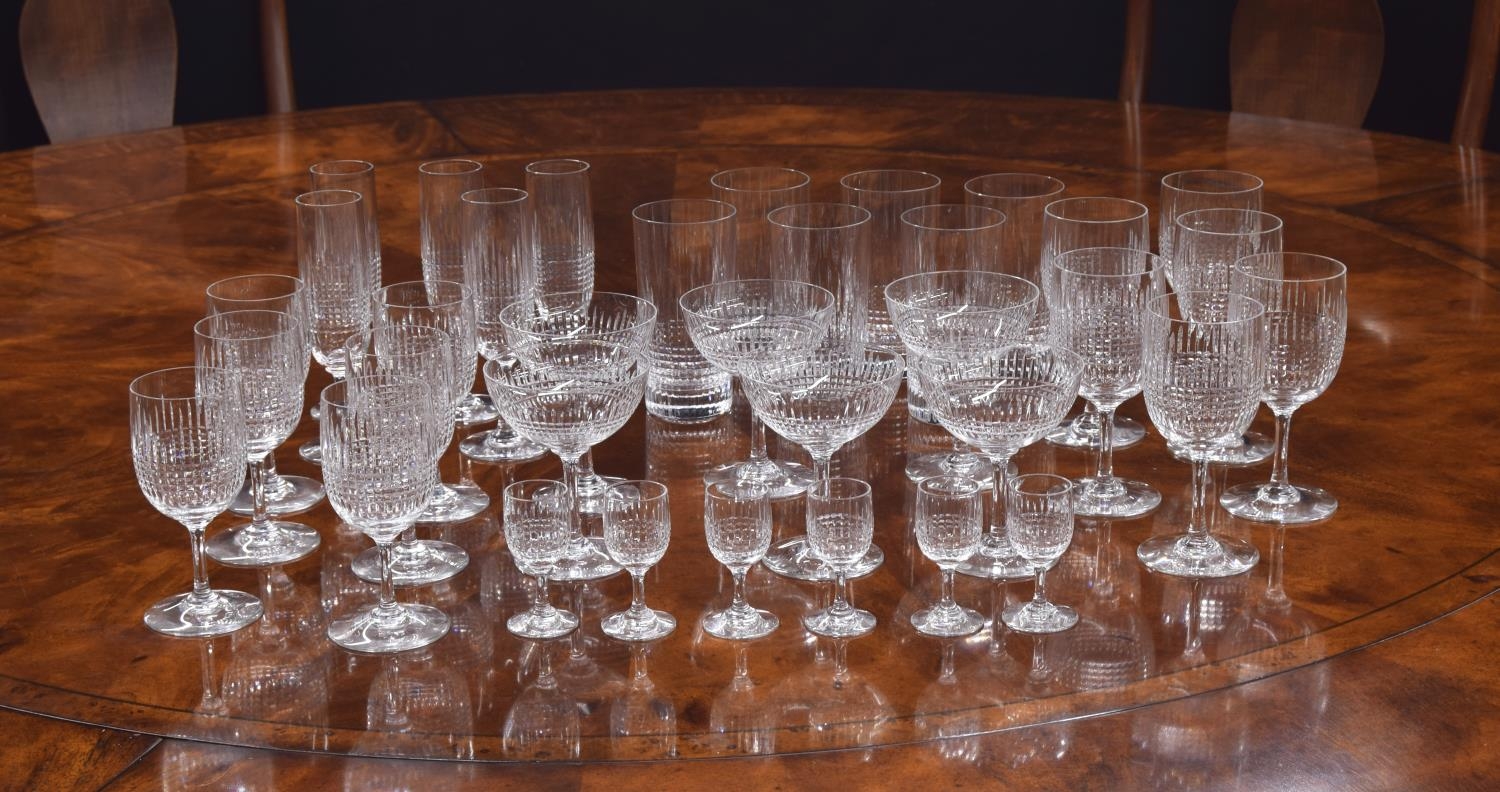 Baccarat 'Nancy' pattern drinking glasses comprising, six champagne coups, five flutes, six small