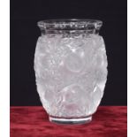 Lalique 'Bagatelle' frosted vase glass vase, relief-moulded with birds among foliage, engraved '