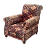 Kelim upholstered armchair with short front feet, 34" wide, the seat back 33" high (general fading