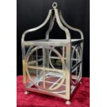 Modern large chromed metal and glass square lantern, 31.5" high