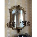 Good 19th century giltwood and gesso girandole mirror, the arch top moulded frame with a shell