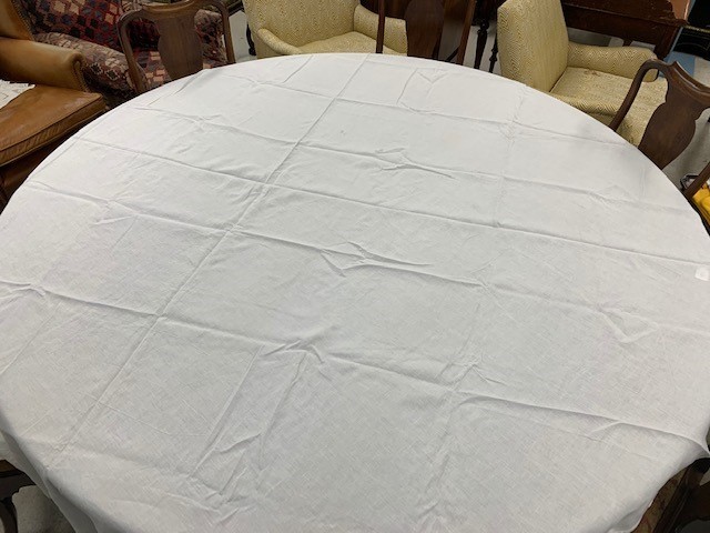 French white jacquard table cloth, 157" x 74" approx;  French ivory table cloth with crochet panels, - Image 2 of 3