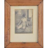 Percy Bishop - young nude female reposing upon a bed beside a window, signed Bishop, also