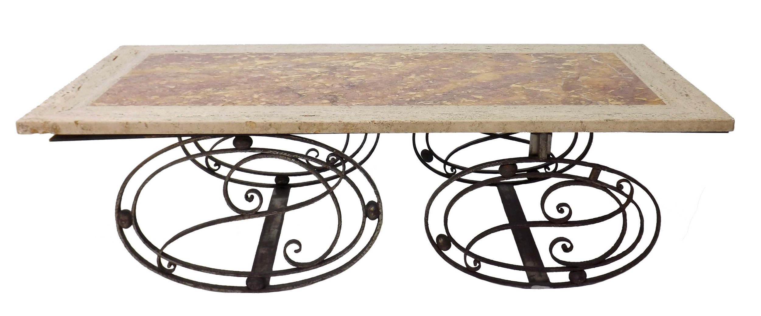 Good quality large Art Nouveau style contemporary marble top coffee table, upon a stylised iron - Image 2 of 3