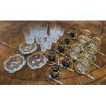 Collection of assorted drinking glasses including set of six gilt decorated glass coffee cups, 3.