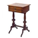 Victorian walnut and kingwood work table, the hinged crossbanded top enclosing a fitted interior