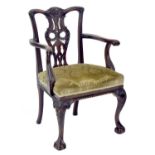 19th century mahogany carver armchair in the Chippendale manner, the carved and pierced vase splat
