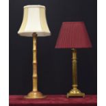 Faux gilt bamboo table lamp with shade, 29" high overall; together with a Corinthian style brass