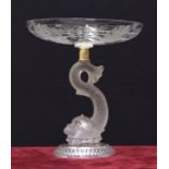 Baccarat glass comport, the dish top with engraved fruit and foliate decoration upon a frosted