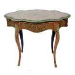 Good small 19th century French boulle work ebonised serpentine centre table, profusely decorated