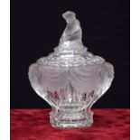 Baccarat clear and frosted glass bonbon dish and cover, with twin moulded elephant's head handles,