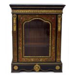 French 19th century ebonised boulle work pier display cabinet, with a slate top over a single glazed