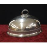 Walker & Hall, Sheffield large oval silver plated meat cover with a cast beadwork handle, 11" high