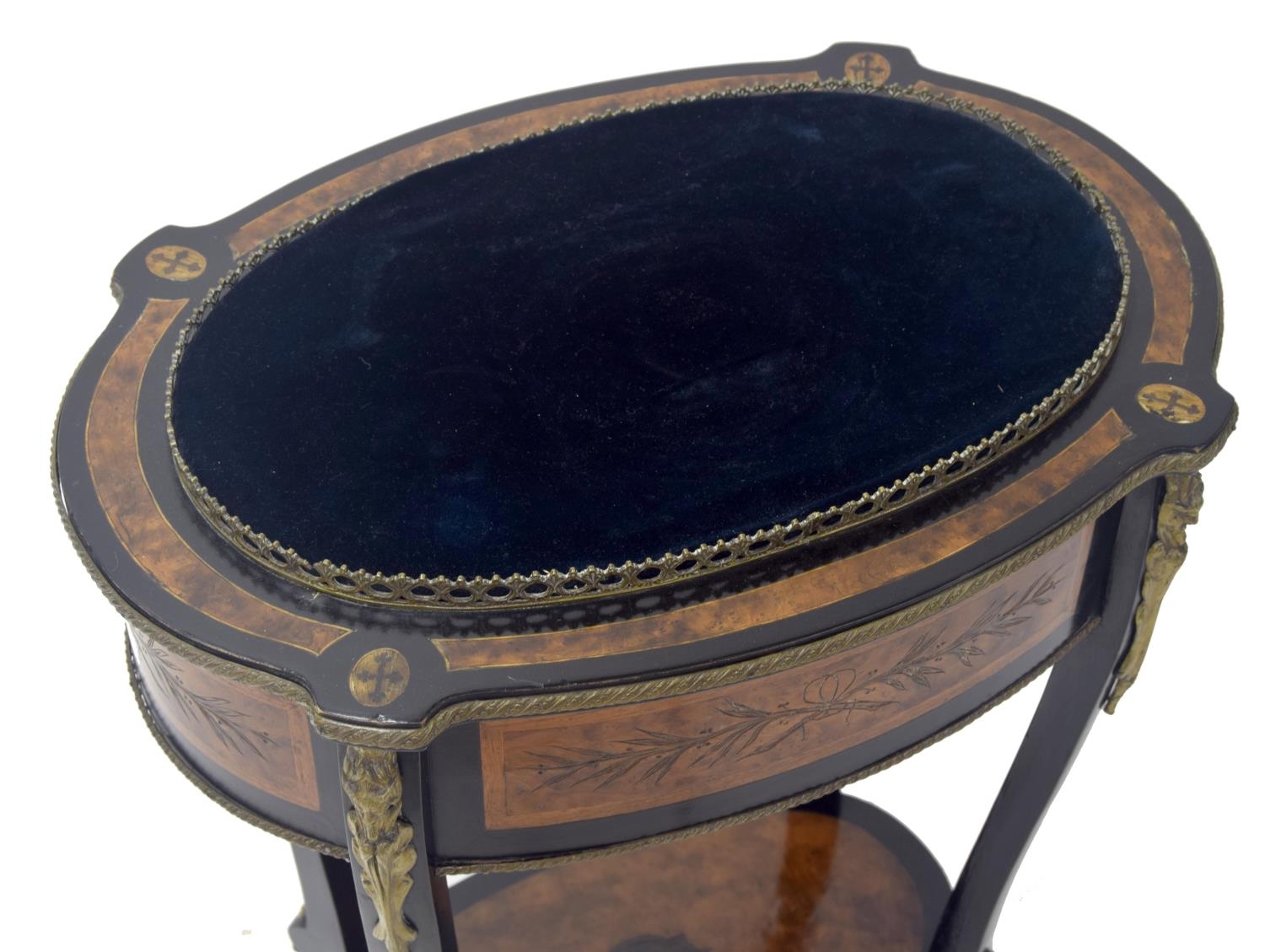 French late 19th century amboyna and ebonised oval jardinière stand, with applied classical gilt - Image 2 of 4