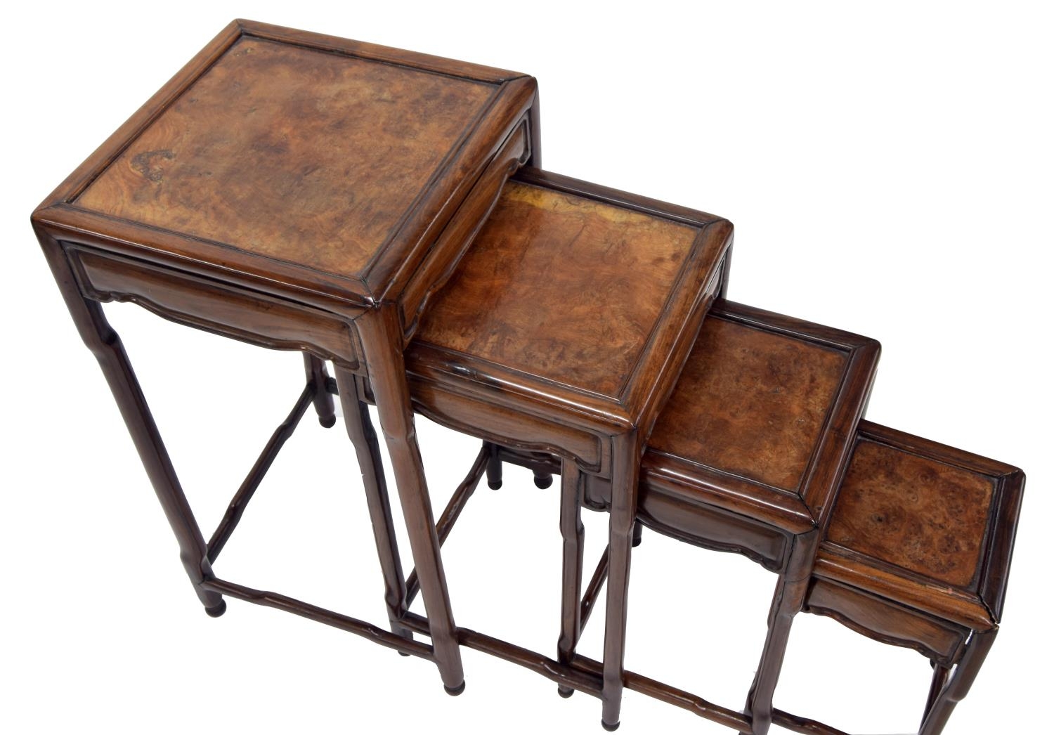 Chinese quartetto nest of hardwood tables with burr elm panels, late 19th century, the largest table - Image 2 of 3