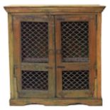 Antique Indian rustic Jali cupboard, with partial painted decoration consisting of two open