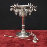 Kenneth Turner, London silver plated stag candle stand and snuffer, the stand 13" high (2)