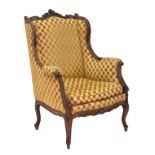 French upholstered wing armchair, 31" wide, 30" deep, 44" high