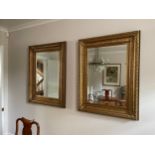 Large pair of giltwood wall mirrors with bevelled plates, 48.25" x 36.25" approx