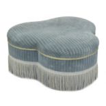 Modern pale blue upholstered pouffe, 35" wide, 15" high approx