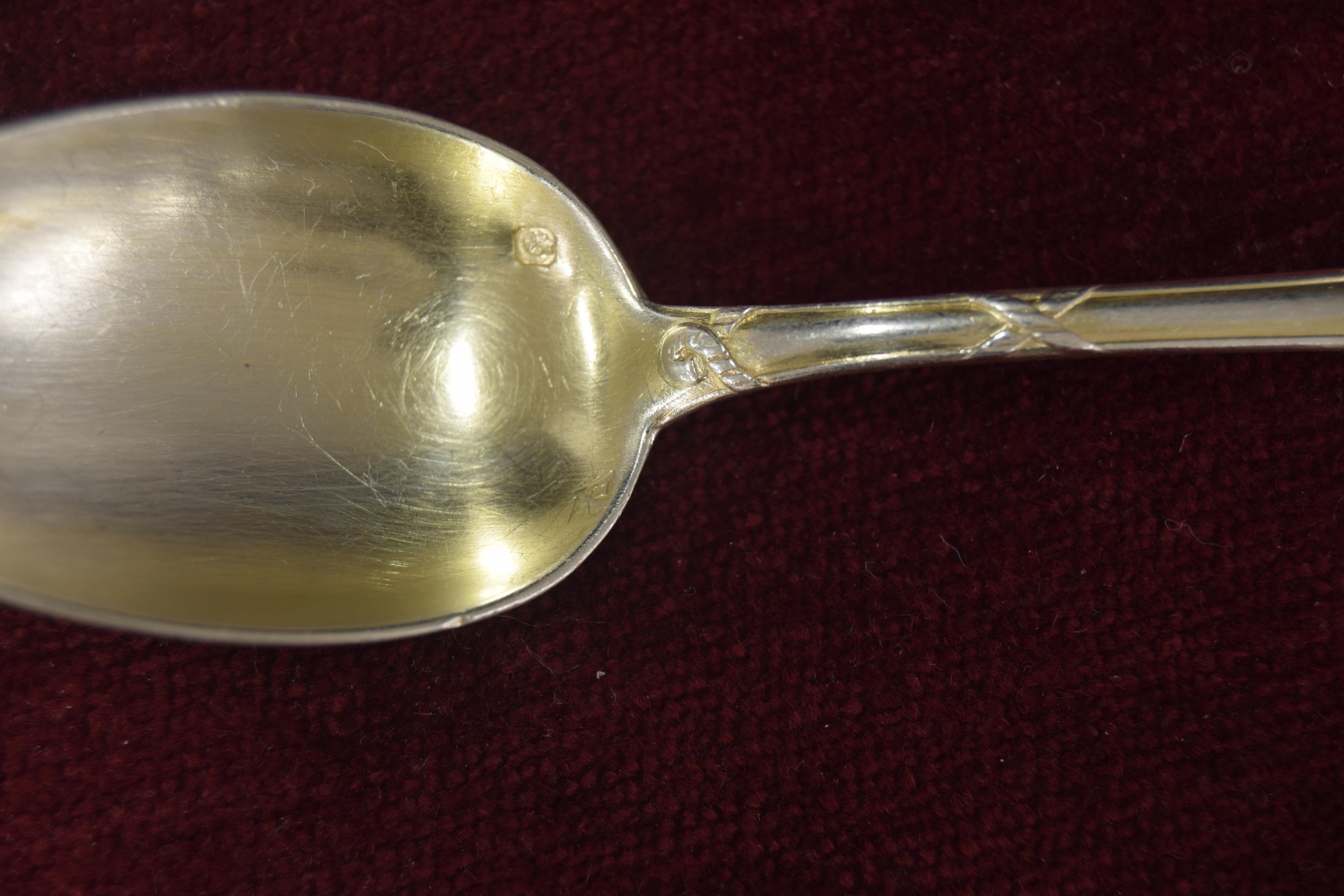 Pair of French silver salad serving spoons, marked H & C (Henin & Cie) 10" long; together with six - Image 2 of 3