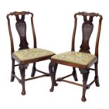 Good pair of early 18th century cherry side chairs of Chinese influence, each with curved vase