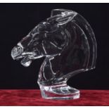 Sevres clear crystal sculpture of a horse's head, signed, 11.5" high