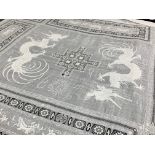 Large Chinese dragon table cloth, late 19th century, fine white linen cloth with elaborate drawn