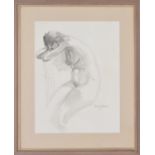 Michael Edwards (20th century) - study of a seated nude, signed, pencil and grey wash study 19" x