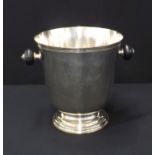 Christofle silver plated wine cooler with ebonised handles, 9.5" high, 8.5" diameter